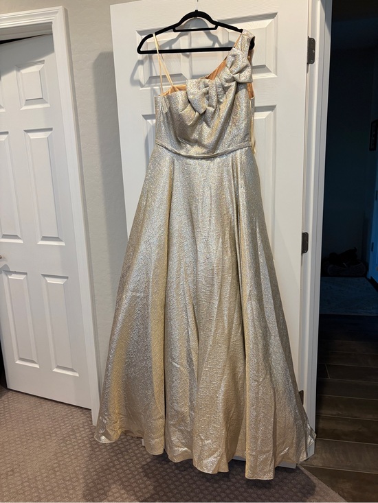 Mac Duggal Dresses & Skirts - Mac Duggal Metallic Gold One-Shoulder Bow Evening Gown